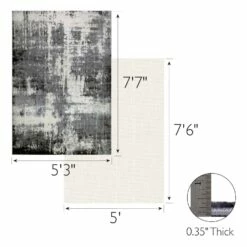 Allerick Area Rug In Vintage Gray With Rug Pad 5-ft-3-in X 7-ft-7-in -US Home Sales Store allerick area rug with pad vintage faded abstract gray 5 by 8 5