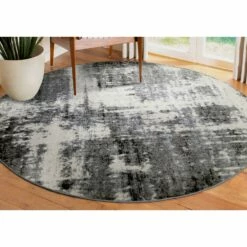 Allerick Round Area Rug In Vintage Faded Gray, 5-Foot-3-Inch