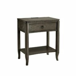 Annette Side Table With A/C And USB Charger In Smoke Gray