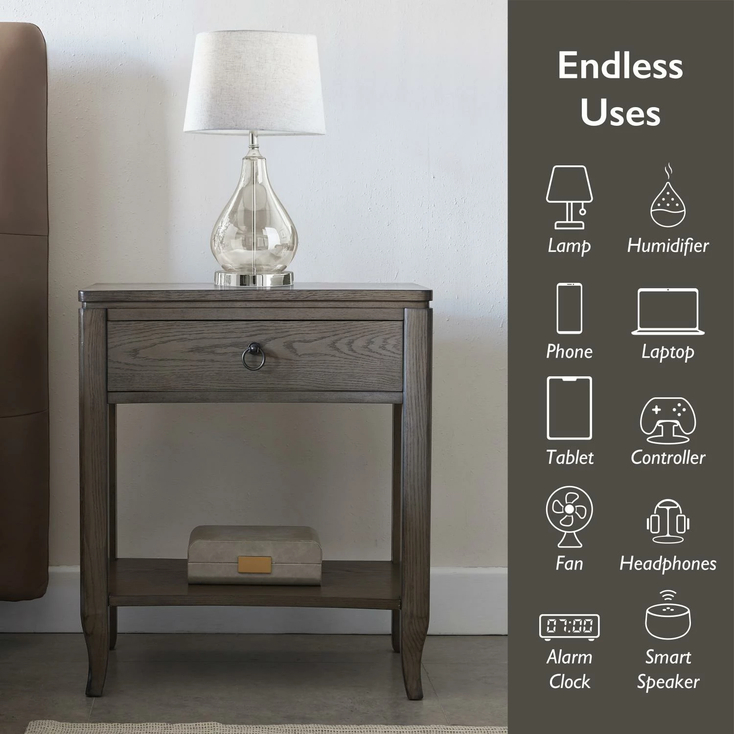 Annette Side Table With A/C And USB Charger In Smoke Gray 2 Annette Side Table With A/C And USB Charger In Smoke Gray - Image 2