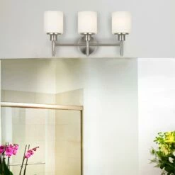 Aubrey Vanity Light In Brushed Nickel, 3-Light 9 Aubrey Vanity Light In Brushed Nickel, 3-Light -US Home Sales Store aubrey brushed nickel vanity 3 light 4