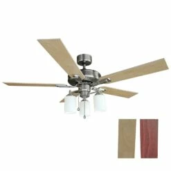Aubrey 5-Blade LED Ceiling Fan In Satin Nickel, 52-Inch