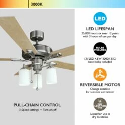 Aubrey 5-Blade LED Ceiling Fan In Satin Nickel, 52-Inch -US Home Sales Store aubrey satin nickel 52 inch 5 blade led ceiling fan 8