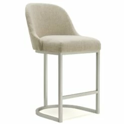 Barrelback Counter Stool With Oatmeal Linen Seat And Pewter Metal Base -US Home Sales Store barrelback stool oatmeal linen metal 2 set 11