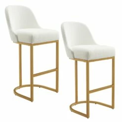 Barrelback Bar Stool With White Seat And Gold Metal Base Set Of 2