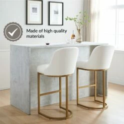 Barrelback Bar Stool With White Seat And Gold Metal Base Set Of 2 -US Home Sales Store barrelback white linen bar stool set 2