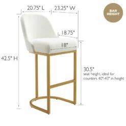 Barrelback Bar Stool With White Seat And Gold Metal Base Set Of 2 -US Home Sales Store barrelback white linen bar stool set 7