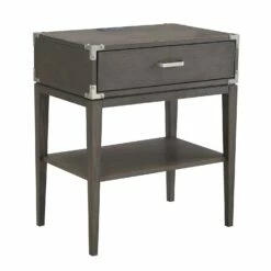 Beckett Side Table With A/C And USB Charger In Anthracite/Pewter