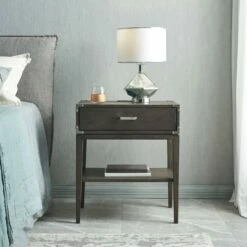 Beckett Side Table With A/C And USB Charger In Anthracite/Pewter -US Home Sales Store beckett side table with charger anthracite 4