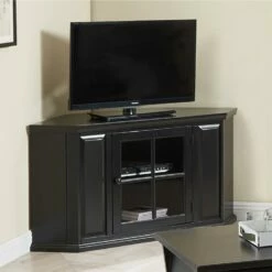 Black Rub Corner TV Stand In Black, 60-Inch