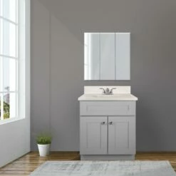 Brookings Vanity With White Cultured Marble Top In Gray, 25-Inch -US Home Sales Store brookings 25 inch white marble gray bath vanity ready to assemble 4
