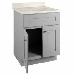 Brookings Vanity With White Cultured Marble Top In Gray, 25-Inch -US Home Sales Store brookings 25 inch white marble gray bath vanity ready to assemble 6