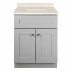 Brookings Vanity With White Cultured Marble Top In Gray, 25-Inch -US Home Sales Store brookings 25 inch white marble gray bath vanity ready to assemble 7