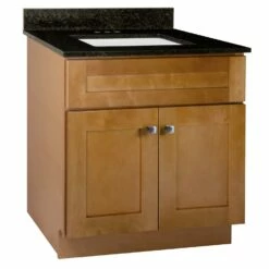 Brookings Ready To Assemble Vanity With Black Pearl Top In Modern Birch, 31-Inch