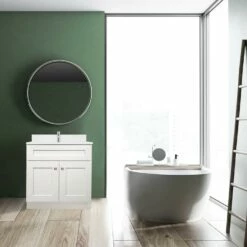 Brookings Vanity With White Marble And Single Hole Top In White, Fully Assembled, 31-Inch -US Home Sales Store brookings 31 inch cultured marble white vanity single hole white fully assembled 3