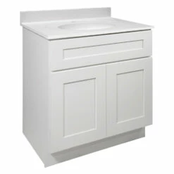 Brookings Vanity With White Marble And Single Hole Top In White, Fully Assembled, 31-Inch -US Home Sales Store brookings 31 inch cultured marble white vanity single hole white fully assembled 4