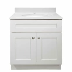 Brookings Vanity With White Marble And Single Hole Top In White, Fully Assembled, 31-Inch -US Home Sales Store brookings 31 inch cultured marble white vanity single hole white fully assembled 6