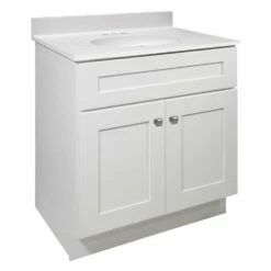 Brookings Vanity With Solid White Cultured Marble Top In White, Fully Assembled, 31-Inch