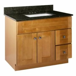 Brookings Ready To Assemble Vanity With Black Pearl Top In Modern Birch, 37-Inch