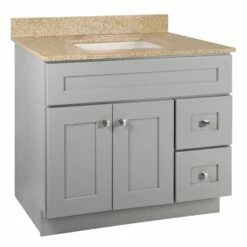 Brookings Ready To Assemble Vanity With Golden Sand Granite Top In Gray, 37-Inch