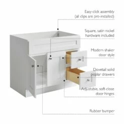 Brookings 36-Inch Bathroom Vanity Without Top In White -US Home Sales Store brookings vanity without top 36 inch 2
