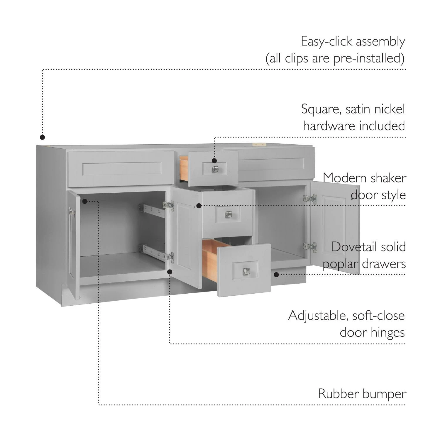 Brookings Ready-to-Assemble Vanity Without Top In Gray, 60-Inch 3 Brookings Ready-to-Assemble Vanity Without Top In Gray, 60-Inch - Image 3