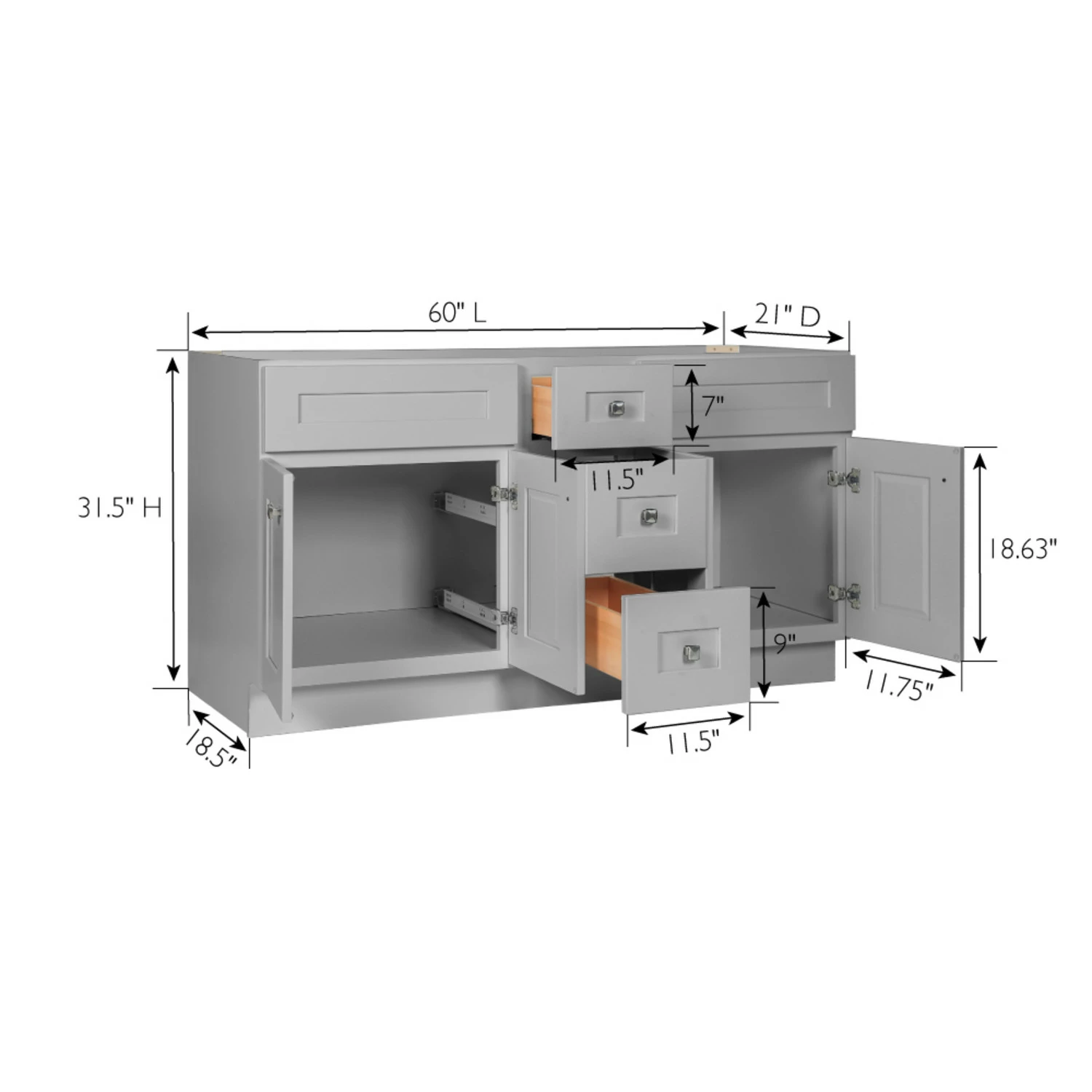 Brookings Ready-to-Assemble Vanity Without Top In Gray, 60-Inch 4 Brookings Ready-to-Assemble Vanity Without Top In Gray, 60-Inch - Image 4