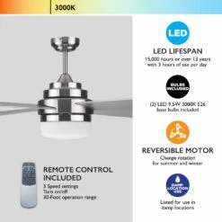 Cali 52-Inch LED Ceiling Fan In Brushed Nickel With Remote Control -US Home Sales Store cali led ceiling fan brushed nickel 9