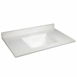 Camilla Vanity Top In Solid White Cultured Marble, 37-Inch By 22-Inch