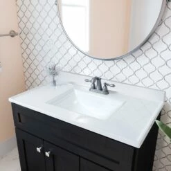 Camilla Vanity Top In Solid White Cultured Marble, 37-Inch By 22-Inch -US Home Sales Store camilla solid white marble vanity top 37 22 inch 6