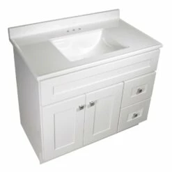 Camilla Vanity Top In Solid White Cultured Marble, 37-Inch By 22-Inch -US Home Sales Store camilla solid white marble vanity top 37 22 inch 7