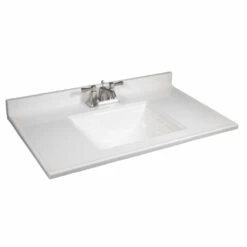 Camilla Vanity Top In Solid White Cultured Marble, 37-Inch By 22-Inch -US Home Sales Store camilla solid white marble vanity top 37 22 inch 8