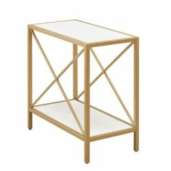 Claudette Narrow End Table In White And Gold