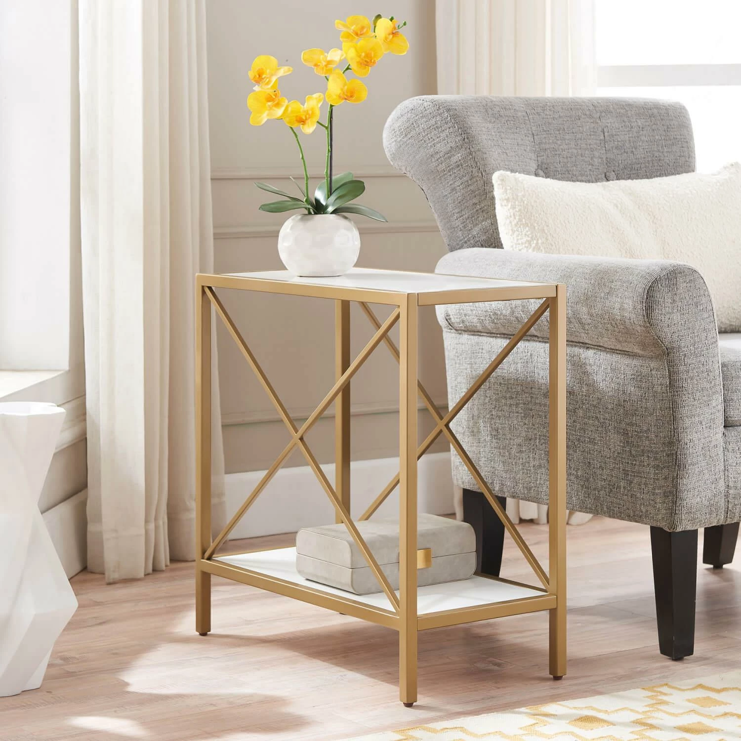 Claudette Narrow End Table In White And Gold 2 Claudette Narrow End Table In White And Gold - Image 2