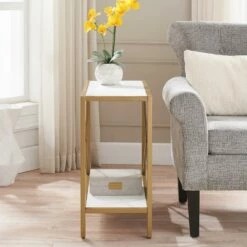 Claudette Narrow End Table In White And Gold 8 Claudette Narrow End Table In White And Gold -US Home Sales Store claudette narrow end table white gold 3