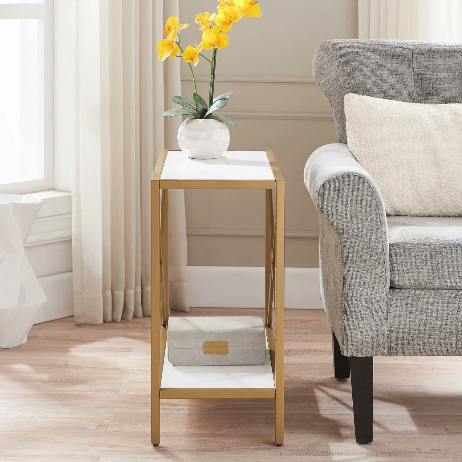 Claudette Narrow End Table In White And Gold 3 Claudette Narrow End Table In White And Gold - Image 3
