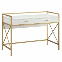 Claudette Wall Desk In White And Gold