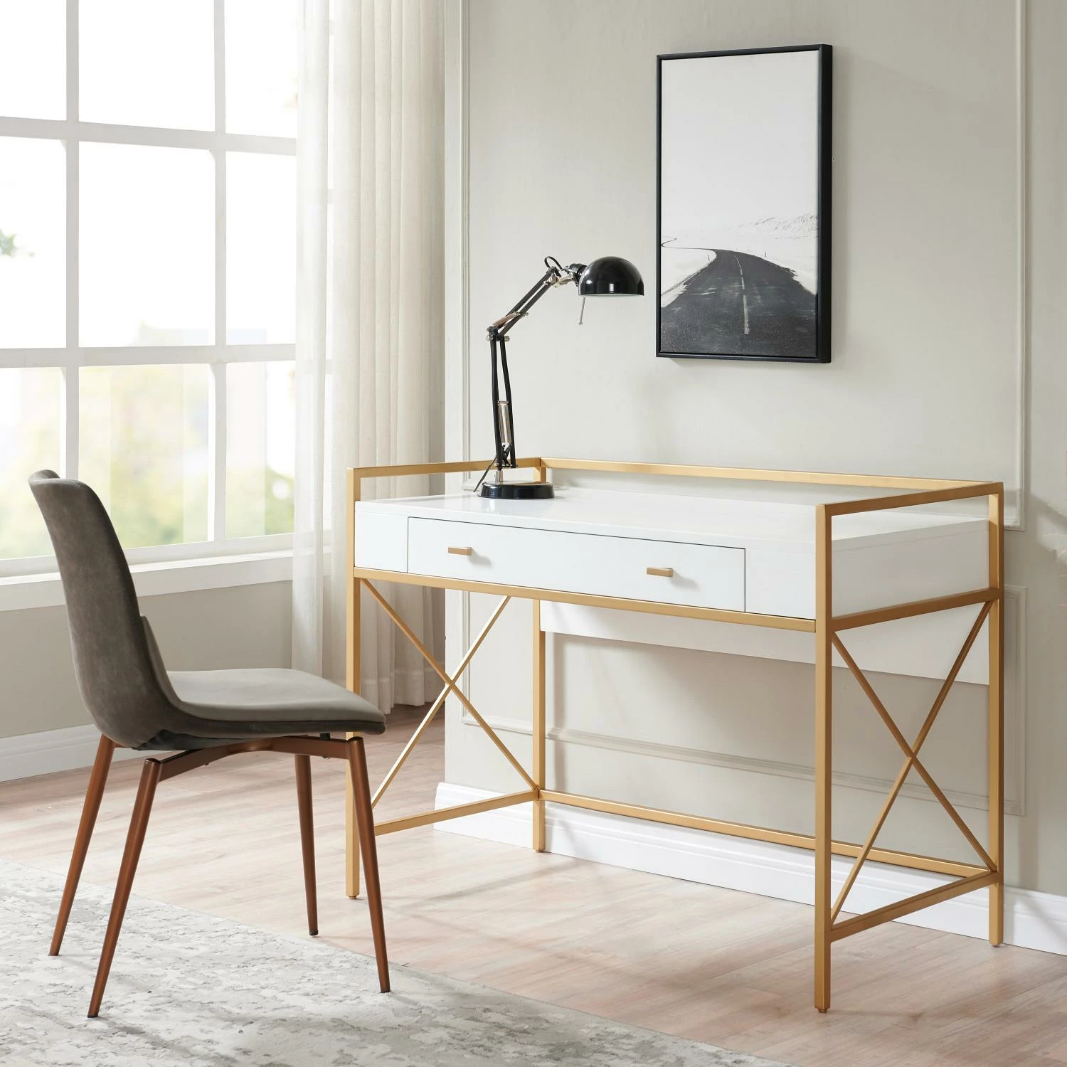 Claudette Wall Desk In White And Gold 2 Claudette Wall Desk In White And Gold - Image 2