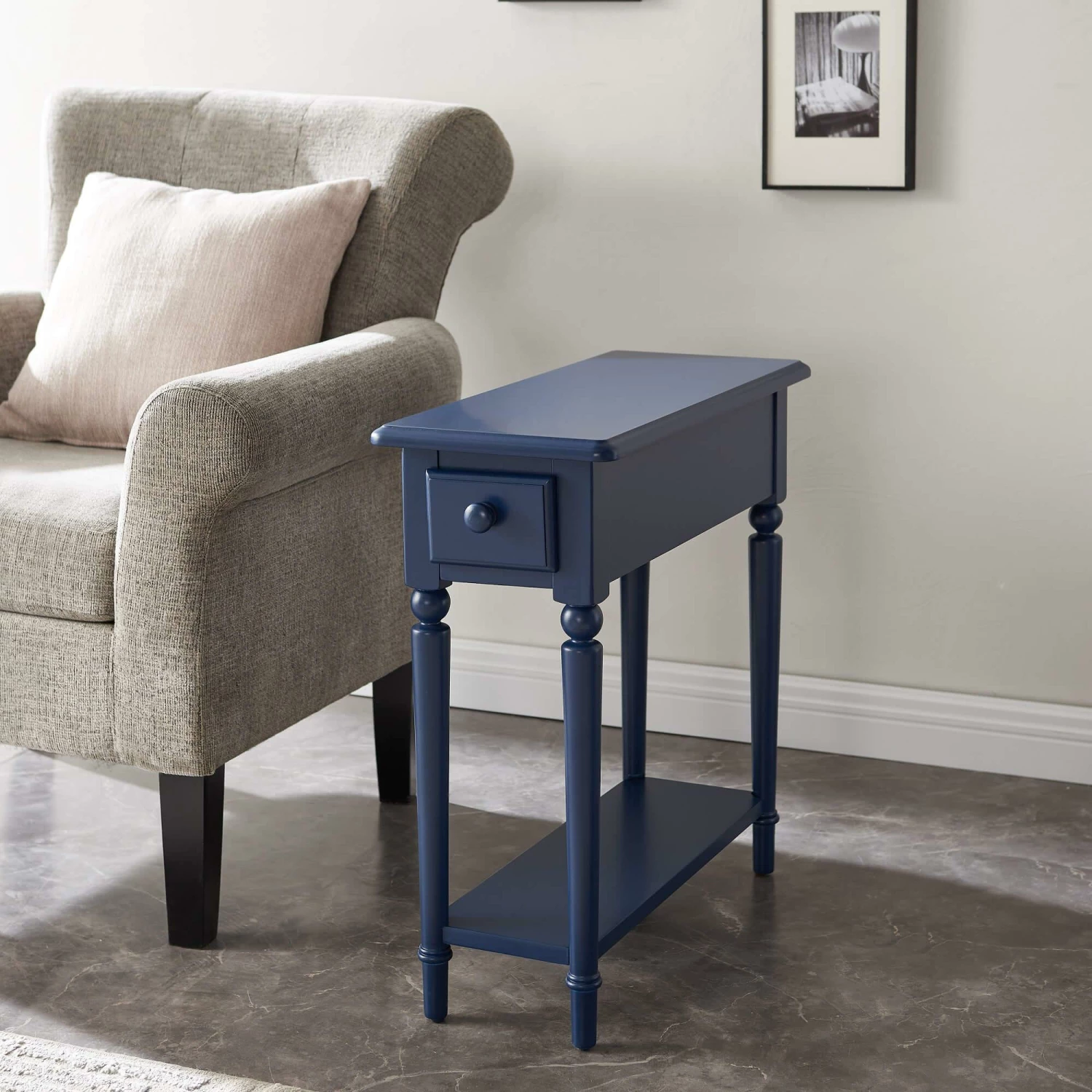 Coastal Narrow Side Table In Navy Blue 2 Coastal Narrow Side Table In Navy Blue - Image 2