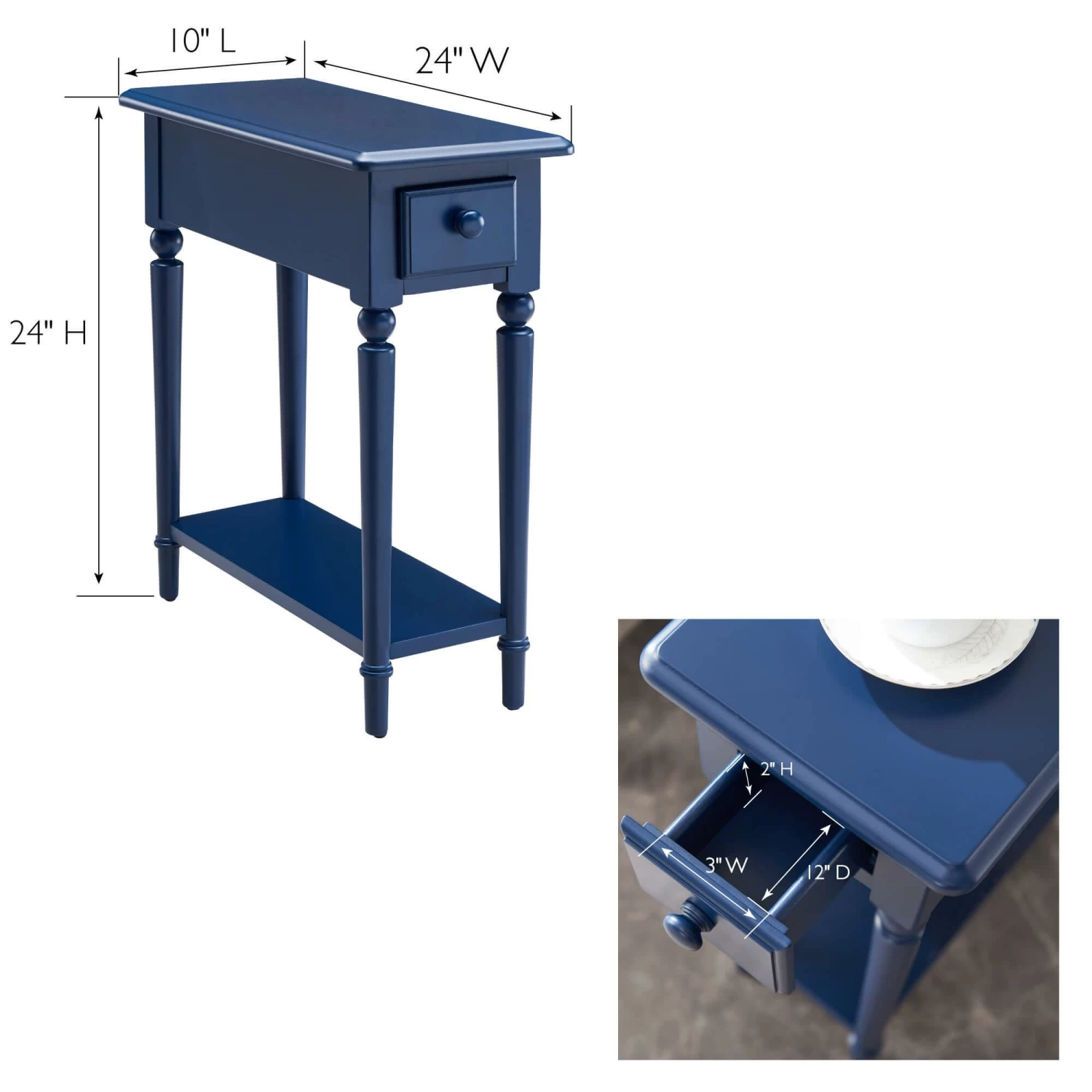Coastal Narrow Side Table In Navy Blue 3 Coastal Narrow Side Table In Navy Blue - Image 3