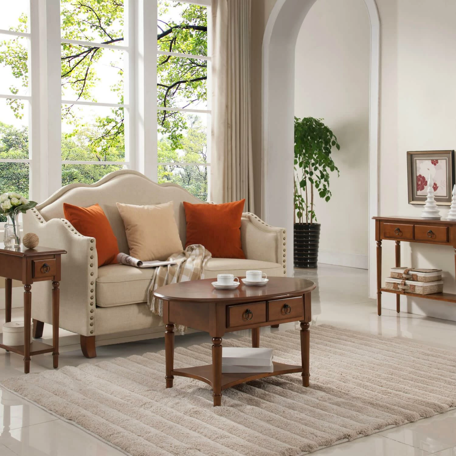 Coastal Narrow Side Table In Pecan 2 Coastal Narrow Side Table In Pecan - Image 2