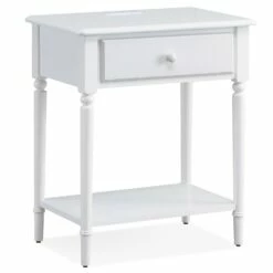Coastal Side Table With A/C And USB Charger In Orchid White