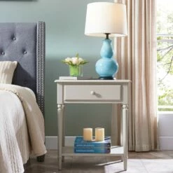 Coastal Side Table With A/C And USB Charger In Greige -US Home Sales Store coastal side table charger greige 3