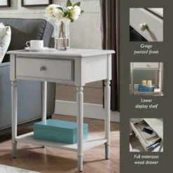 Coastal Side Table With A/C And USB Charger In Greige -US Home Sales Store coastal side table charger greige 4