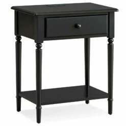 Coastal Side Table With USB-C, A/C And USB Charger In Swan Black