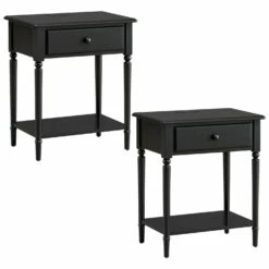 Coastal Side Table With AC/USB/USB-C Chargerin Swan Black, 2-Pack