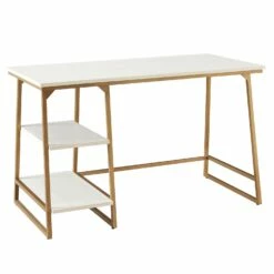 Computer Desk In White Herringbone And Gold
