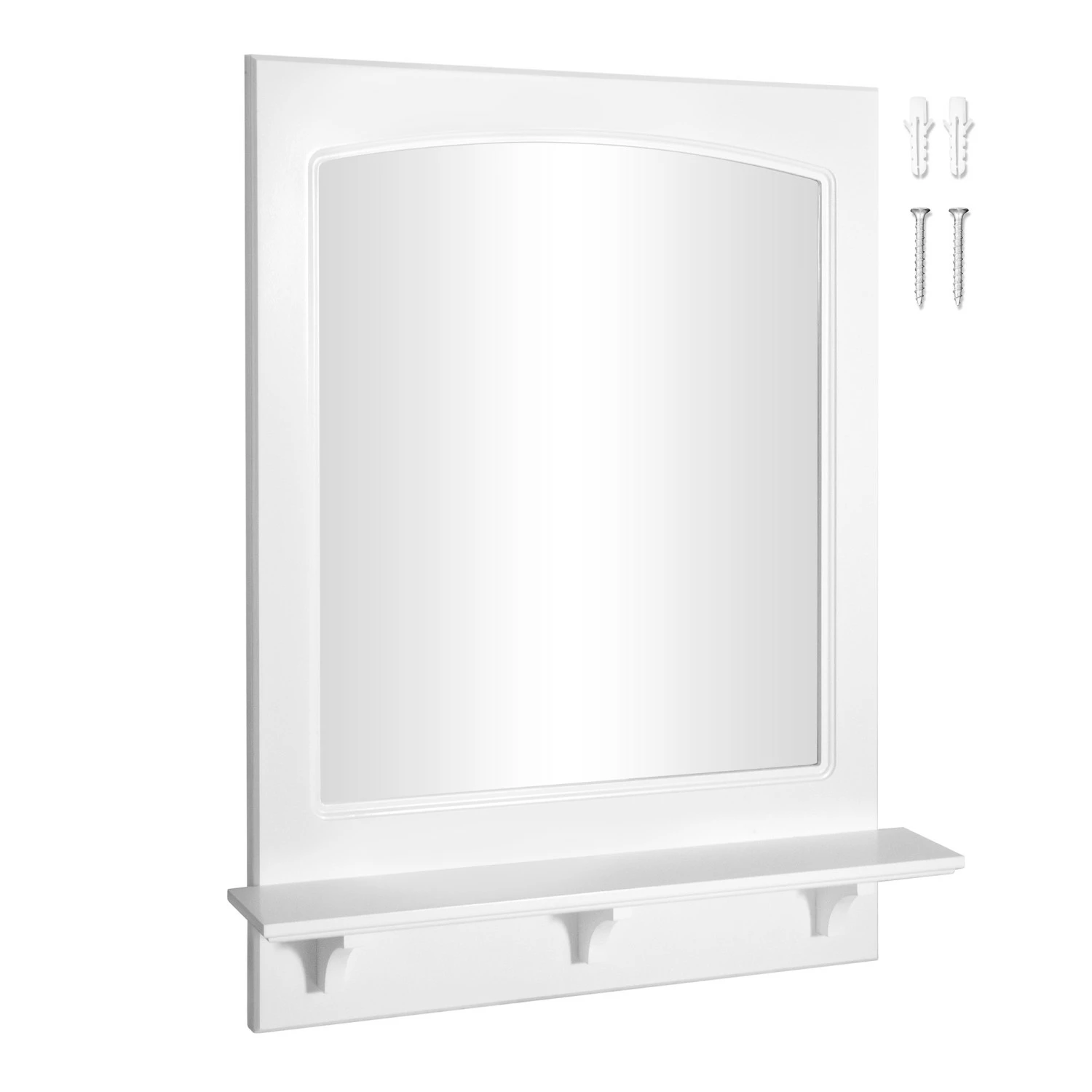 Concord Wooden Wall Mirror With Shelf In White, 31-Inch By 24-Inch 1 Concord Wooden Wall Mirror With Shelf In White, 31-Inch By 24-Inch