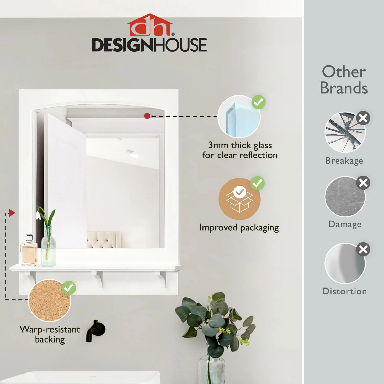 Concord Wooden Wall Mirror With Shelf In White, 31-Inch By 24-Inch 7 Concord Wooden Wall Mirror With Shelf In White, 31-Inch By 24-Inch - Image 7