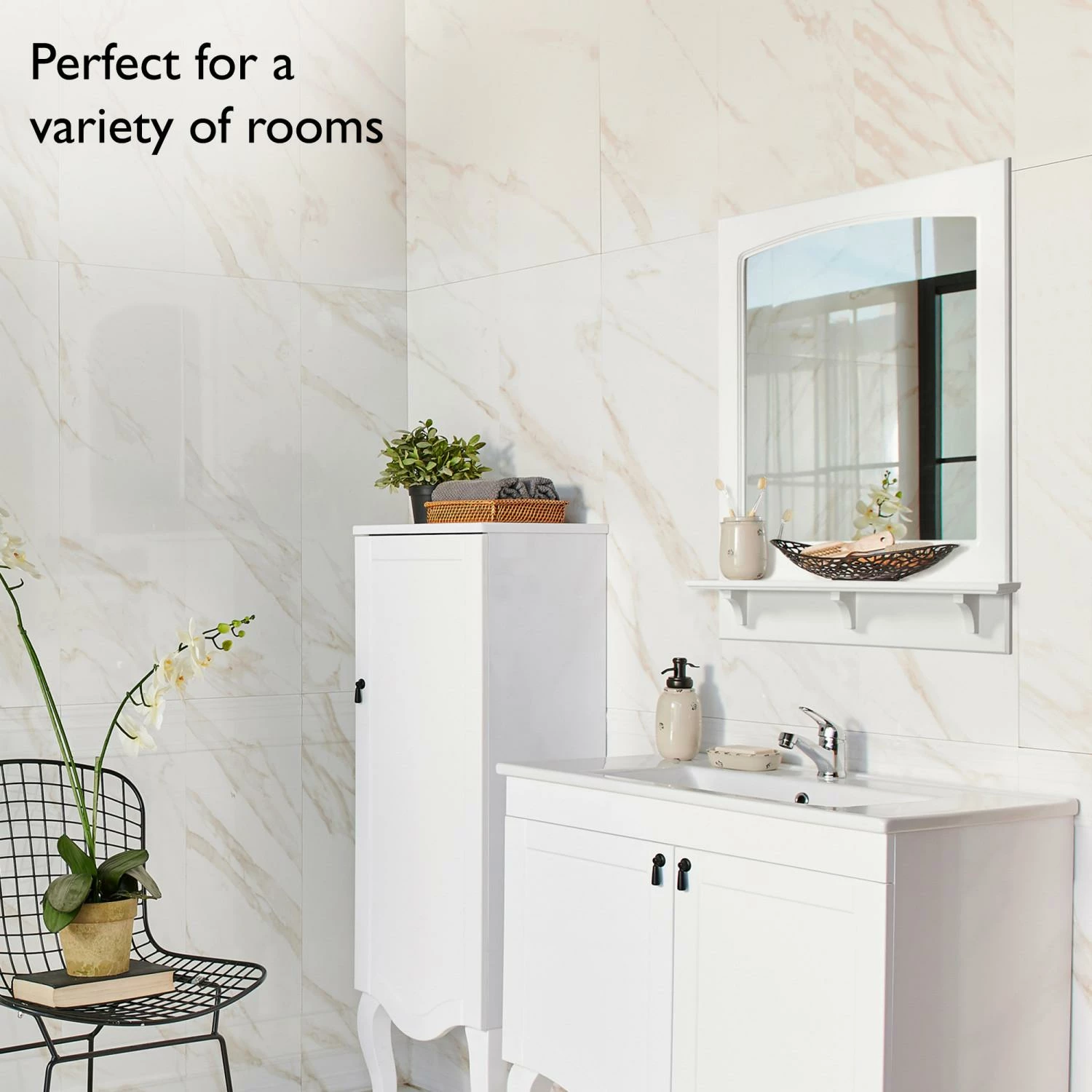 Concord Wooden Wall Mirror With Shelf In White, 31-Inch By 24-Inch 8 Concord Wooden Wall Mirror With Shelf In White, 31-Inch By 24-Inch - Image 8